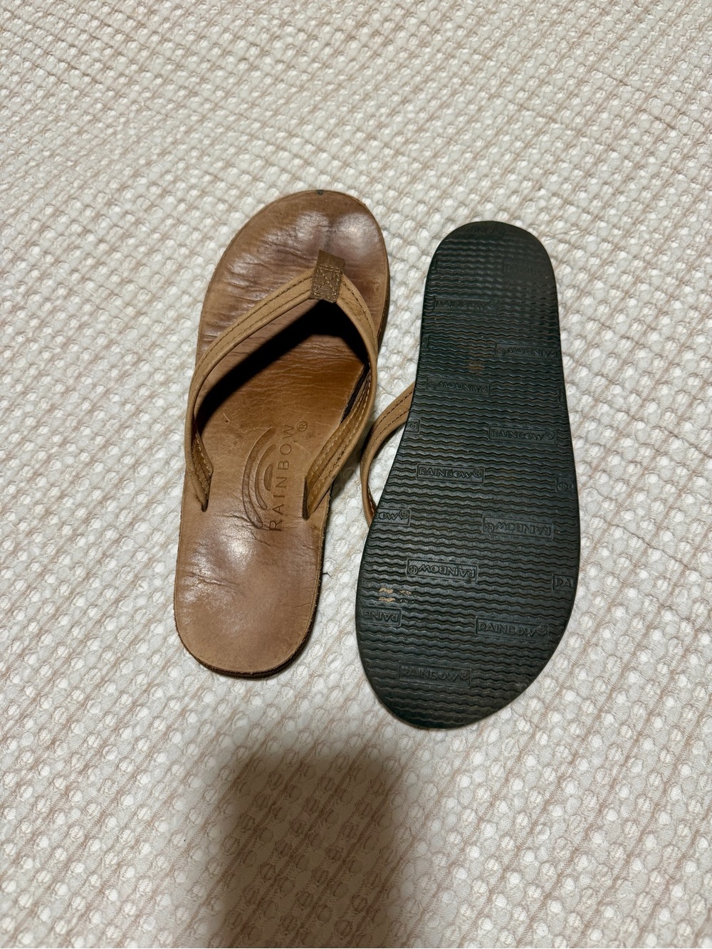 Rainbow Brown Leather Flip Flop Sandals